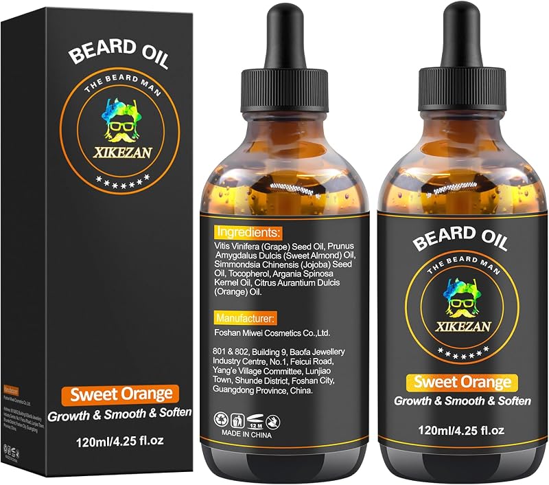 Beard Oil,120ml/4.25fl.oz Oil Promote Large Volume Beard Growth,Leave in Conditioner Beard Care Natural Sweet Orange Scent Mustaches Growth Soften Strength,Gifts for Men Him Dad