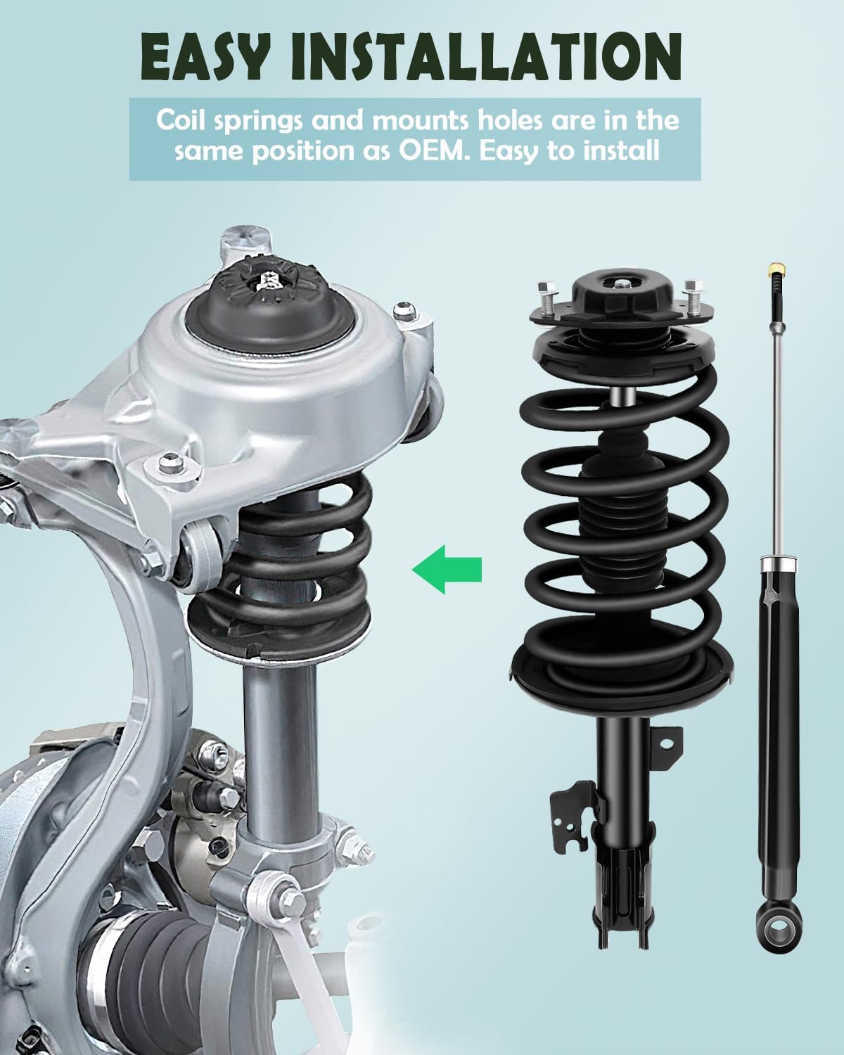 SCITOO - 2Pcs Front Complete Struts Spring Assembly + 2Pcs Rear Shock Absorbers Fits 2005-2010 for Toyota Sienna Full Set Front Rear Complete Struts with 172364 172363 37284 - Set of 4
