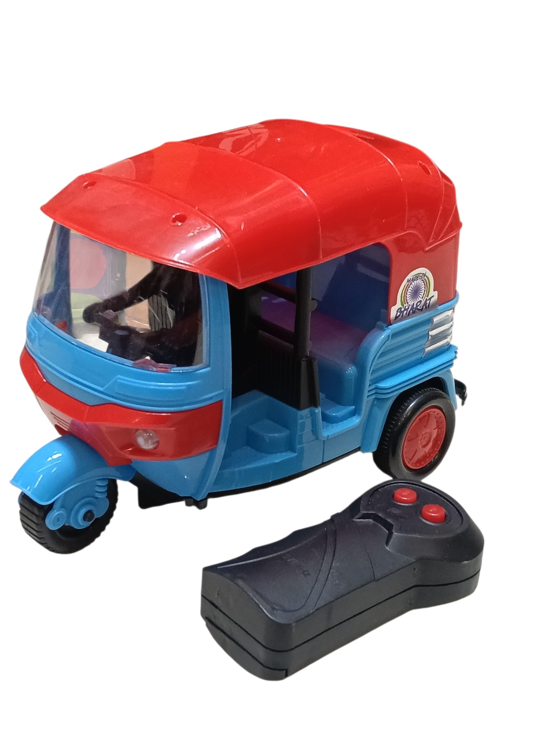 Remote Control Auto Rickshaw Toy for Kids - Realistic Indian Tuk Tuk RC Vehicle, Battery Operated Traditional Three Wheeler Toy (Red & Blue)-image-26