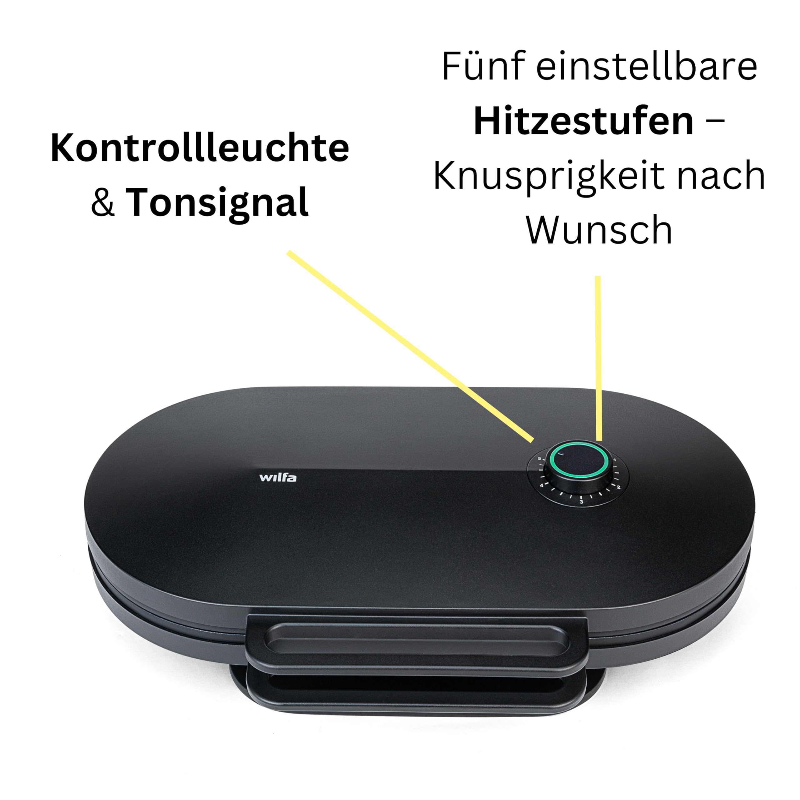Wilfa GRAND DOUBLE Waffeleisen I 2 x 22cm große Waffeln I mit 6 Herzen I doppelte Antihaft-Beschichtung I inklusive Teig-Kelle I Doppel-Waffeleisen (schwarz)