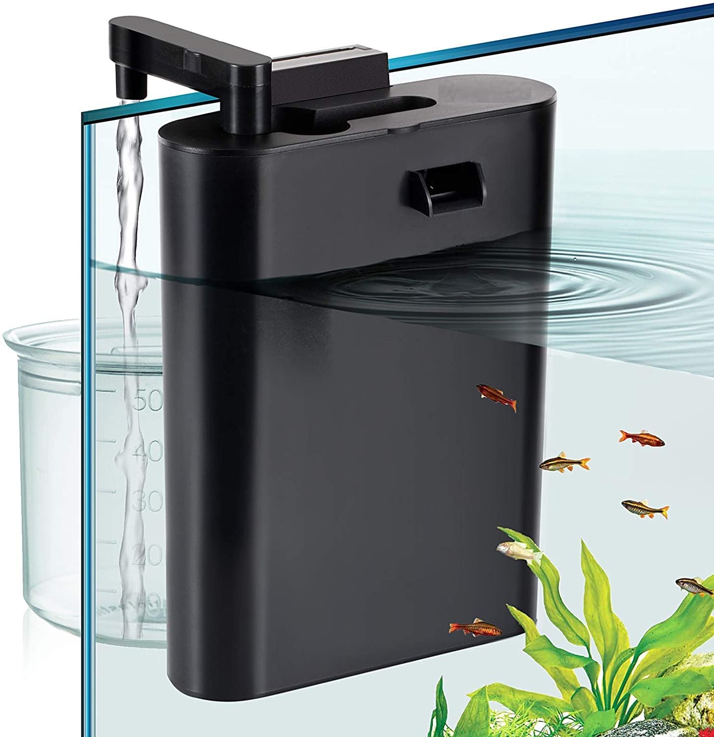 3 en 1 Filtro Interno para acuarios (227L/H) Cambiador de Agua, aireador de oxígeno con Manguera de Agua y Cartucho de Placa de Filtro de Esponja para acuarios fríos y Tropicales de hasta 60L.