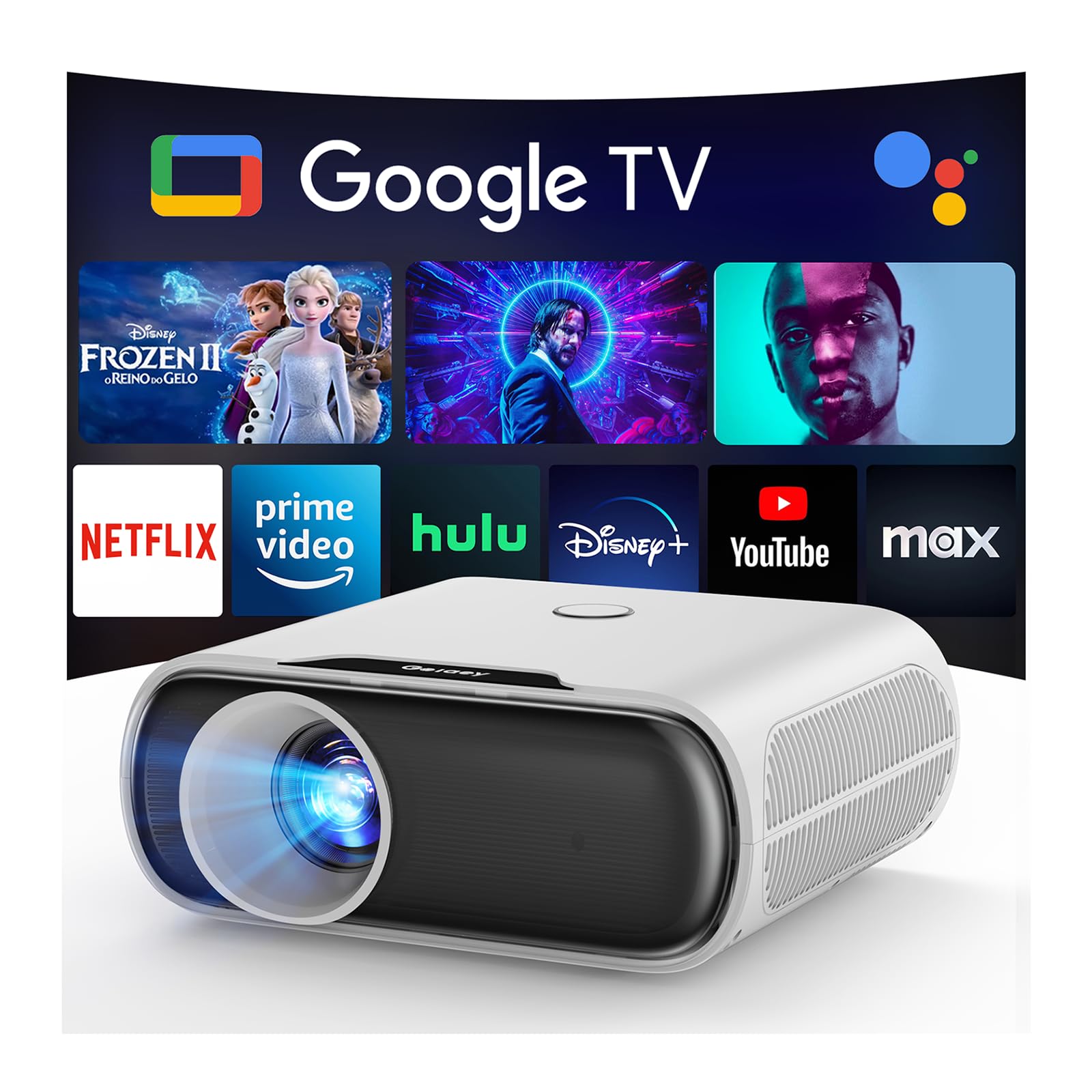 1500 ANSI Projector with WiFi and Bluetooth, Goiaey Smart Portable Projector Compatible with GoogIe TV, Built-in Official Apps, GoogIe Voice, DoIby