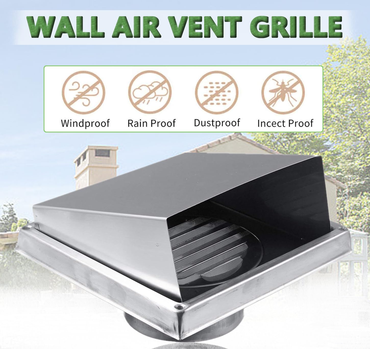 Geeaoo Rejilla Ventilación de Aire Inoxidable, Ventilación Cuadrada de Acero Inoxidable, Campana de Escape de Acero Inoxidable para Baño, Oficina, Cocina, 6 Pulgadas, Campana Cuadrada