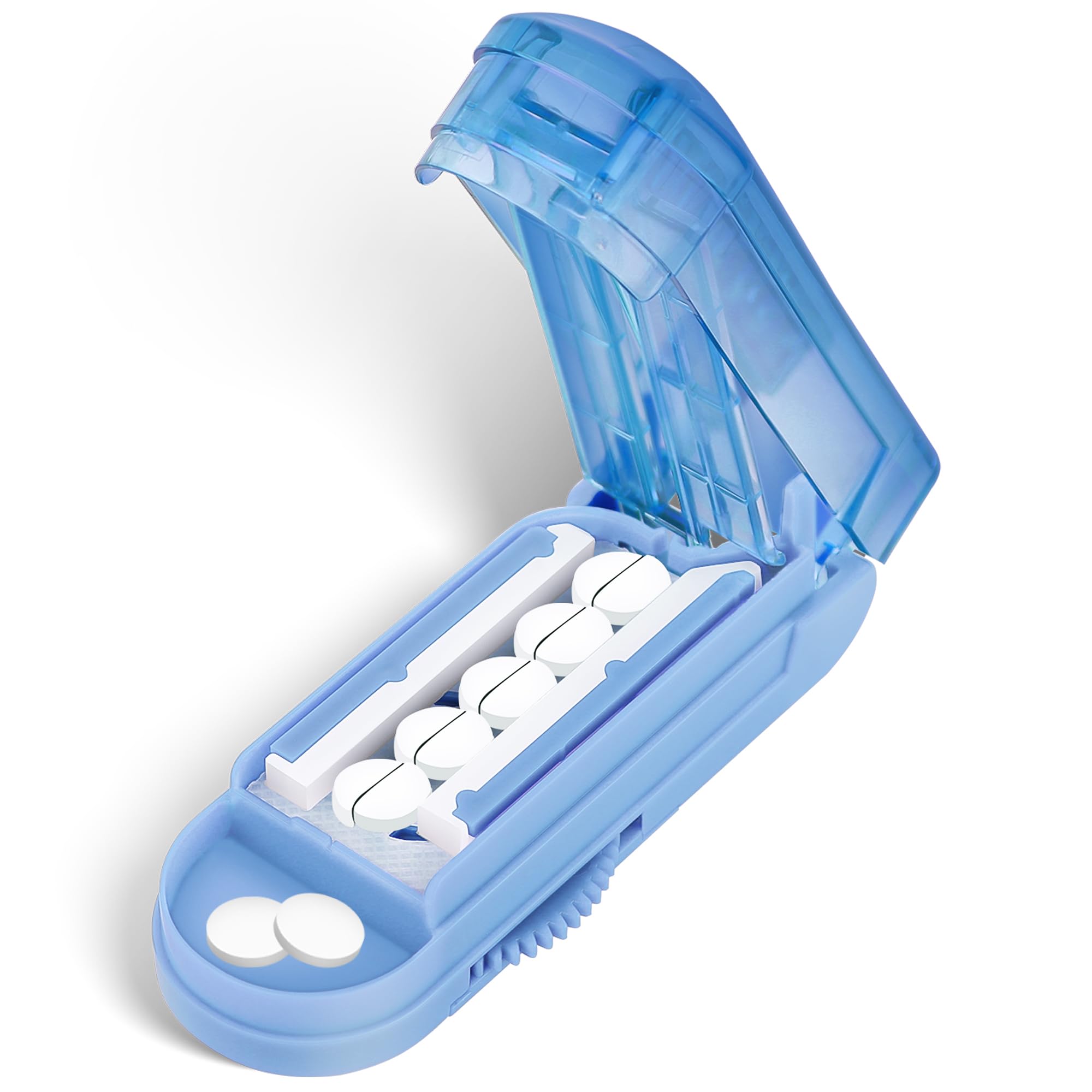 DUBSTAR Pillenschneider und Splitter für kleine, winzige und große Pillen, verstellbar mit Zentriervorrichtung und Klingenschutz (Blau)