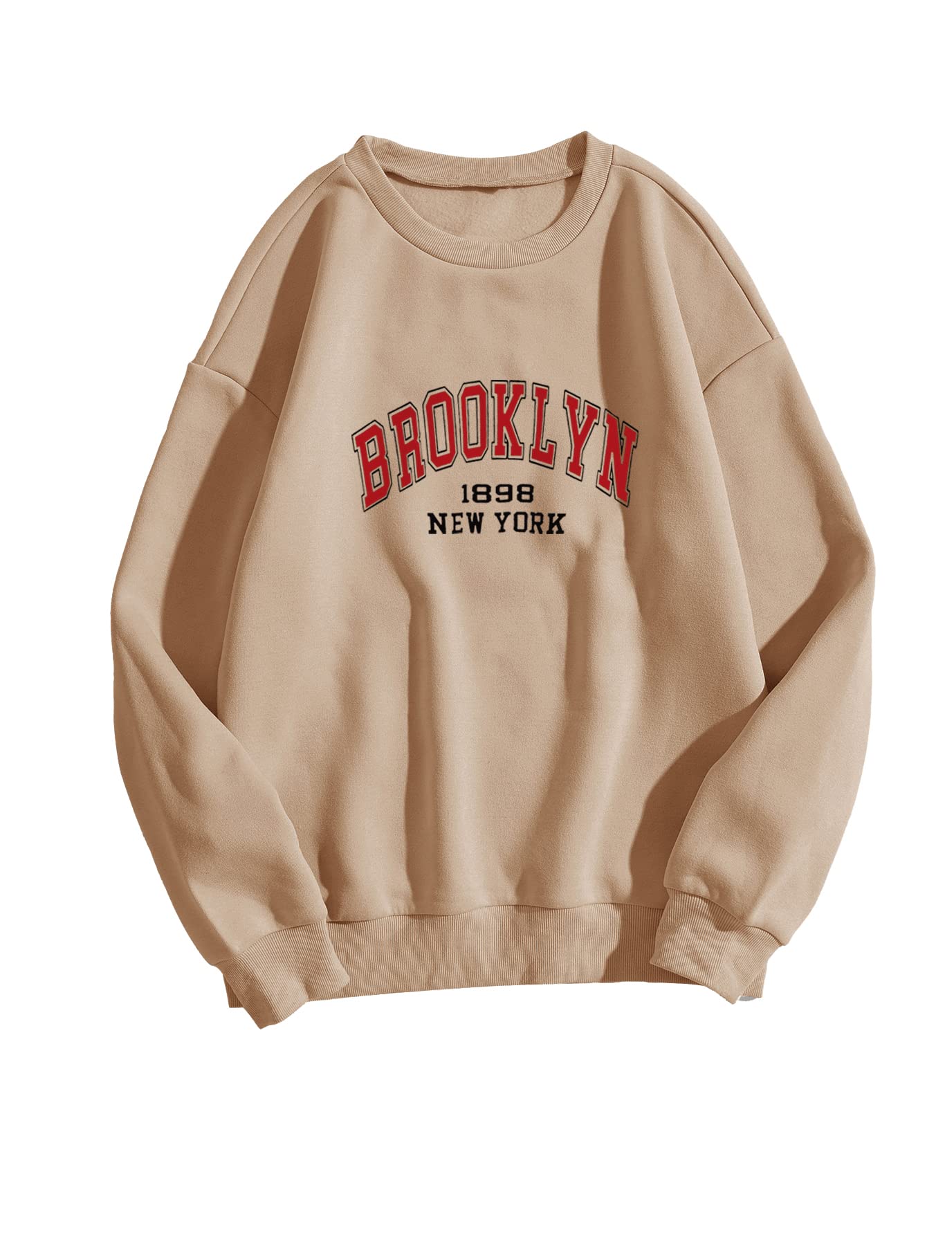 WDIRARA Women's Letter Graphic Print Round Neck Long Sleeve Sweatshirt Tops Pullovers