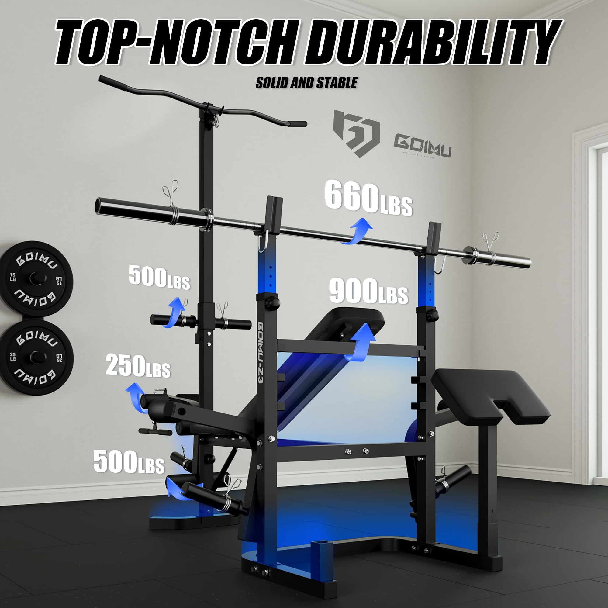 Z3 900LBS Olympic Weight Bench Set with Leg Extension, 9 in 1 Workout Press with Preacher Curl Pad and LAT Pulldown, Strength Training Bench for Home Gym