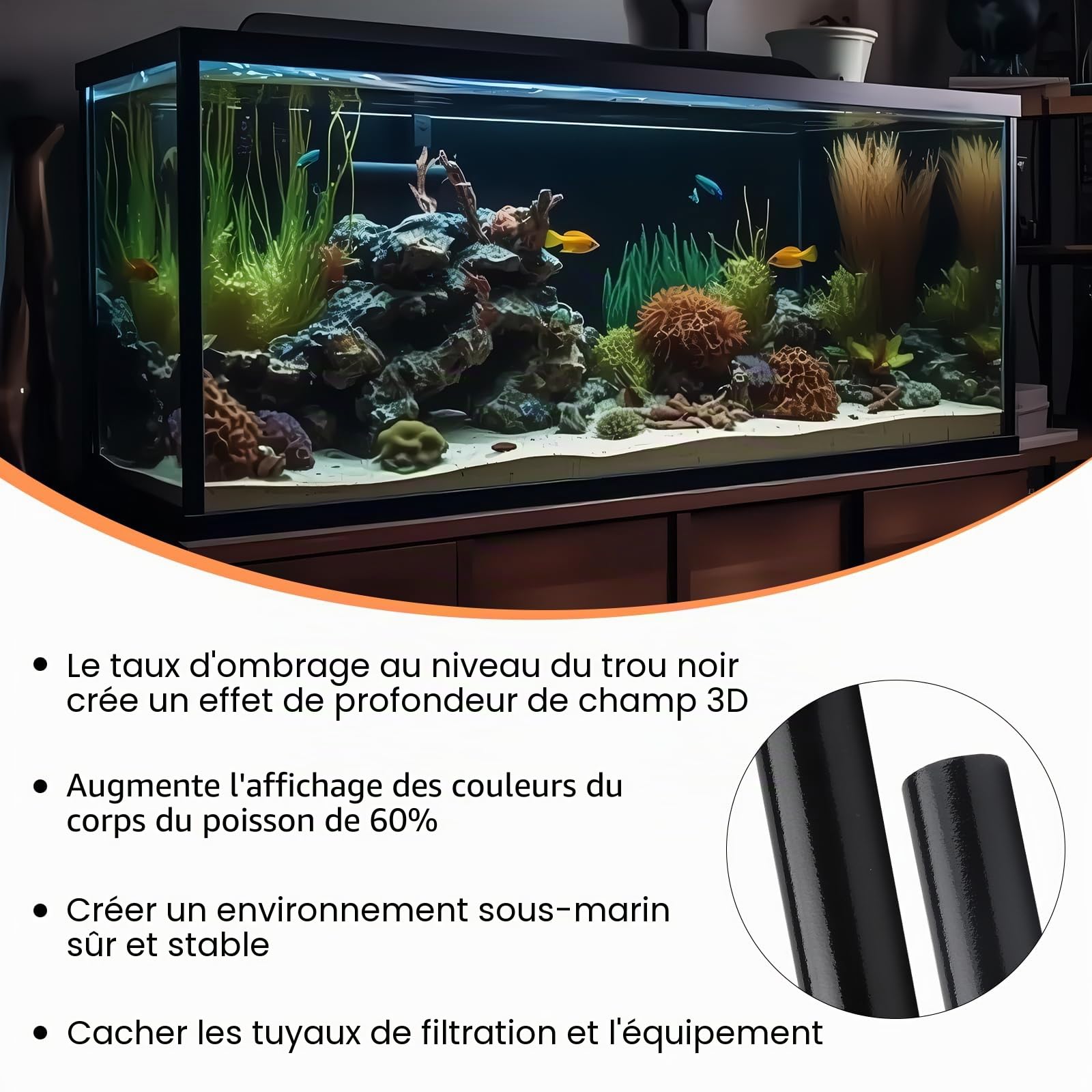 Fond D'aquarium Noir, 40 x 200 cm Fond D'aquarium Statique, Fond D'aquarium Adhésif Statique Noir Générique Décorations de Papier Peint D'aquarium Fond Noir pour Aquarium Film Arrière