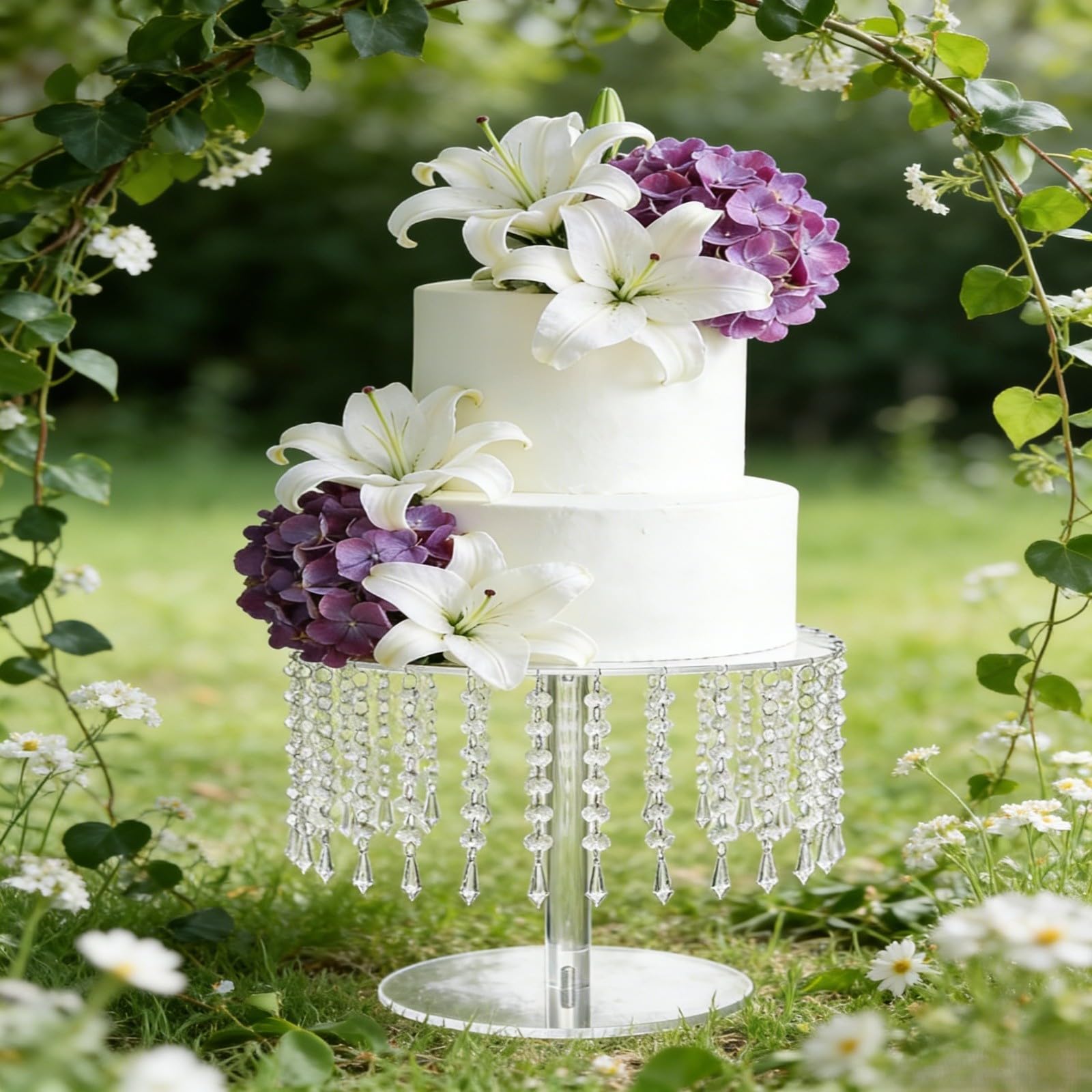 HpLive Espositore per torta in acrilico, 12 pollici, con cupola trasparente e catena di cristallo, presentazione trasparente da dessert per matrimoni, feste, celebrazioni, elegante e rotondo
