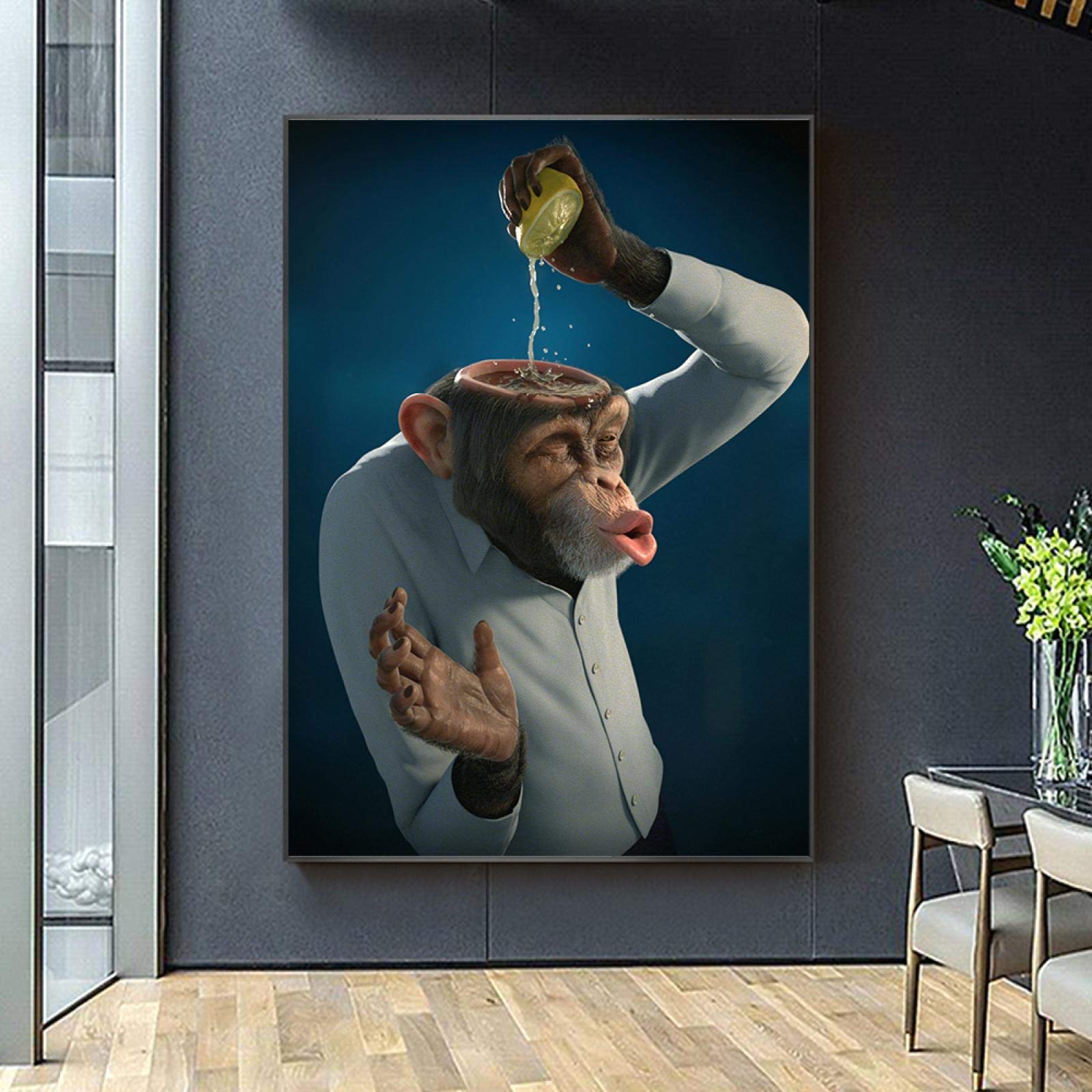 Amazon｜猿の脳のレモンおかしいキャンバス絵画壁アート動物ポスター