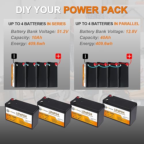 Miniatura 5 de Batería LiFePO4 de litio de 12 V 10 Ah, batería LiFePO4 de más de 5000 ciclos profundos, con BMS de 10 A, apta para UPS Cyberpower, iluminación,