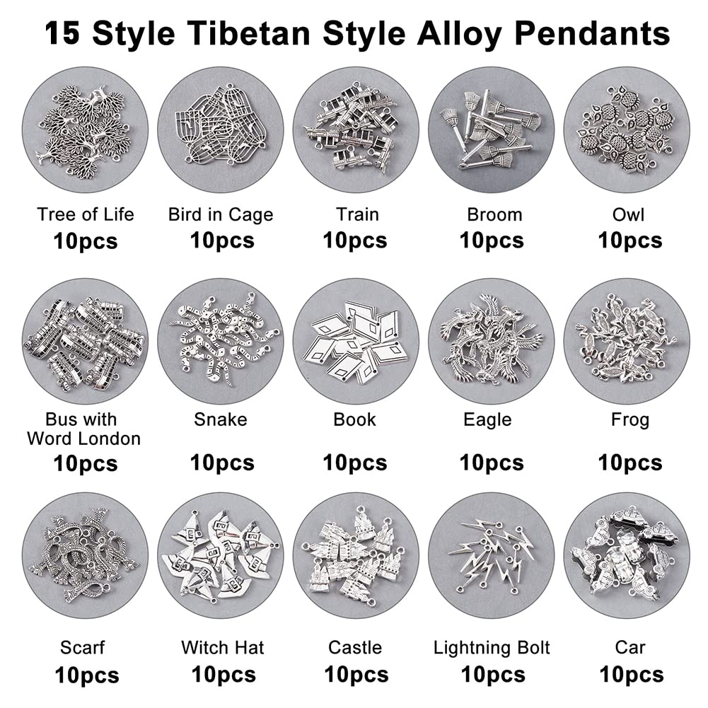 SUPERFINDINGS 160pcs 16 estilos estilo tibetano aleación colgantes antiguos plata magia encantos metal película tema perlas colgantes para pulsera collar joyería fabricación