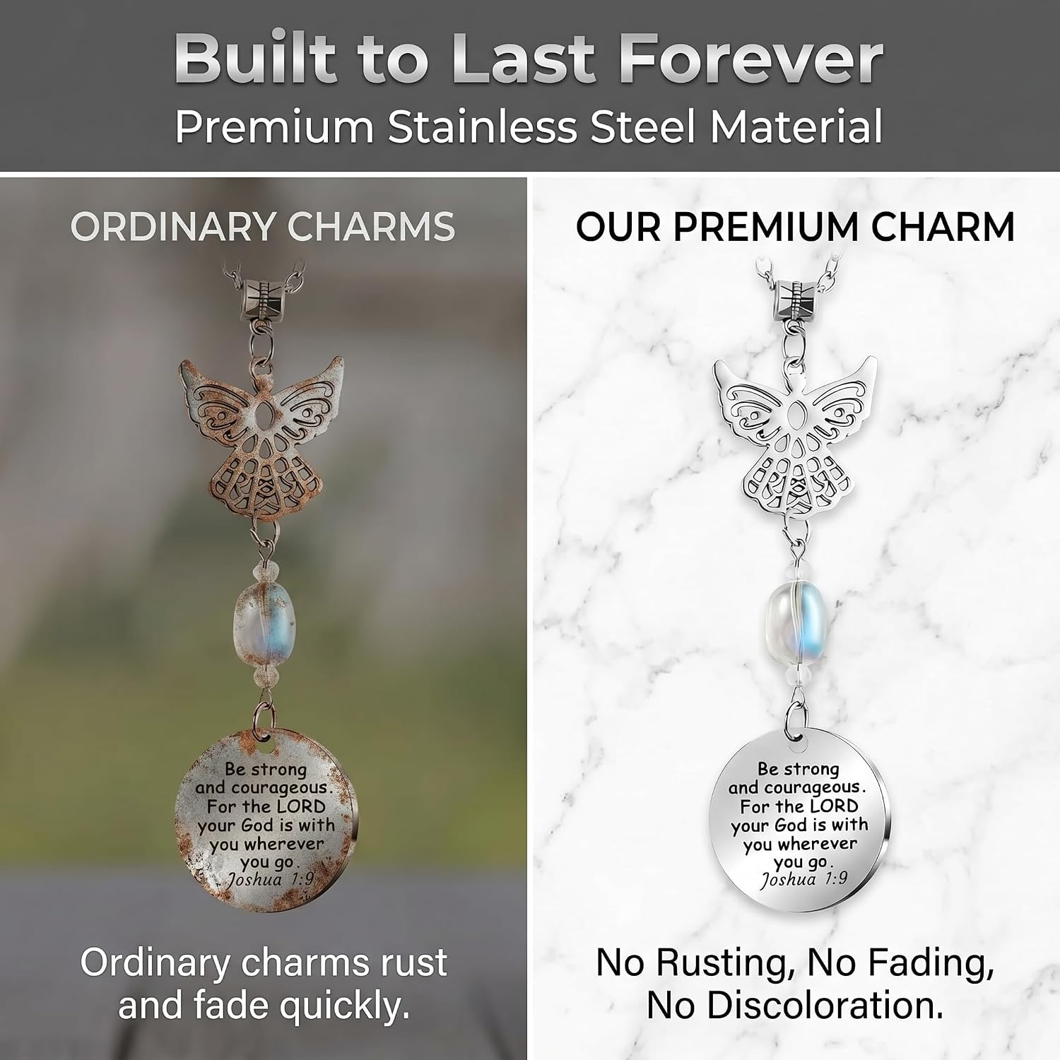 1 PC Guardian Angel Car Charms for Rear View Mirror, Christian Angel Wings Interior Hanging Ornament, Meaningful Interior Decoration, Universal for Most Cars, Trucks, SUVs (Silver)