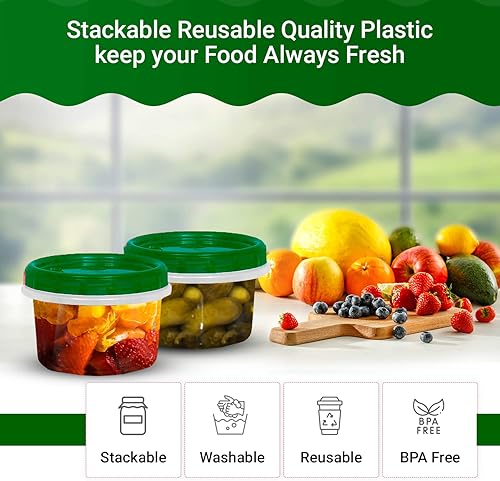Miniatura 10 de Verde - 32 onzas - 12 unidades Contenedores herméticos con tapas, tapa de bloqueo giratorio, almacenamiento de alimentos transparente para
