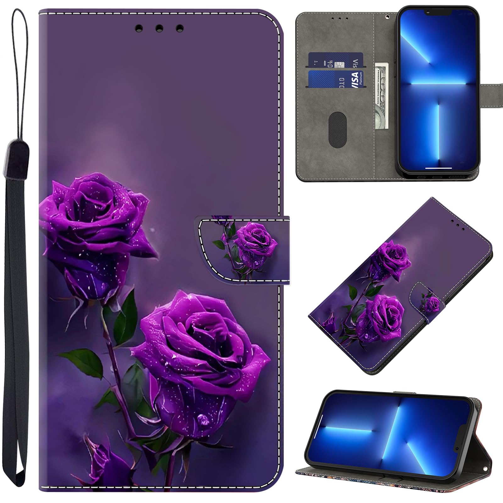 For Xiaomi Redmi Note 13 Pro 5G Case Pattern Printing Anti-Drop Leather Flip Wallet Phone Cover With Lanyard - Lotus - View #6