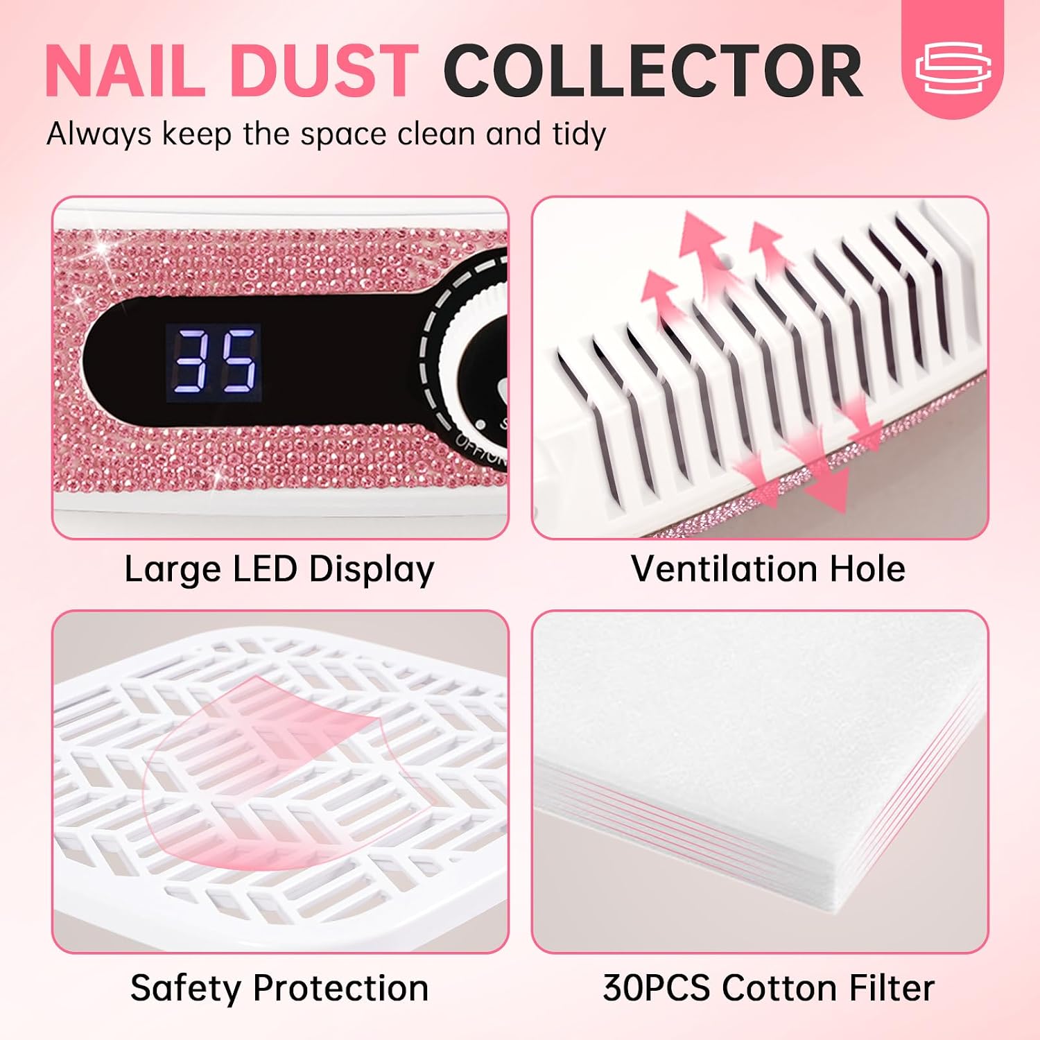 Nail Dust Collector, Rechargeable Dust Collector Nail Tech, Powerful 3500 RPM Vacuum Fan Vent Dust Collector Extractor Dust Suction Machine for Acrylic Nails Polishing, Salon&Home