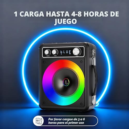 Miniatura 4 de Máquina de karaoke, altavoz portátil de karaoke Bluetooth con 2 micrófonos inalámbricos, sistema PA para adultos y niños con luces LED y ajuste