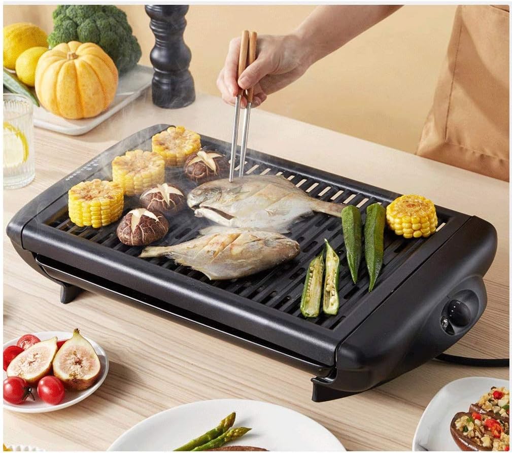 Electric Indoor Grill & Searing with BBQ Barbecue Oven Roasting Pan Temperature Control for Indoor/Outdoor Camp, 1200W、black