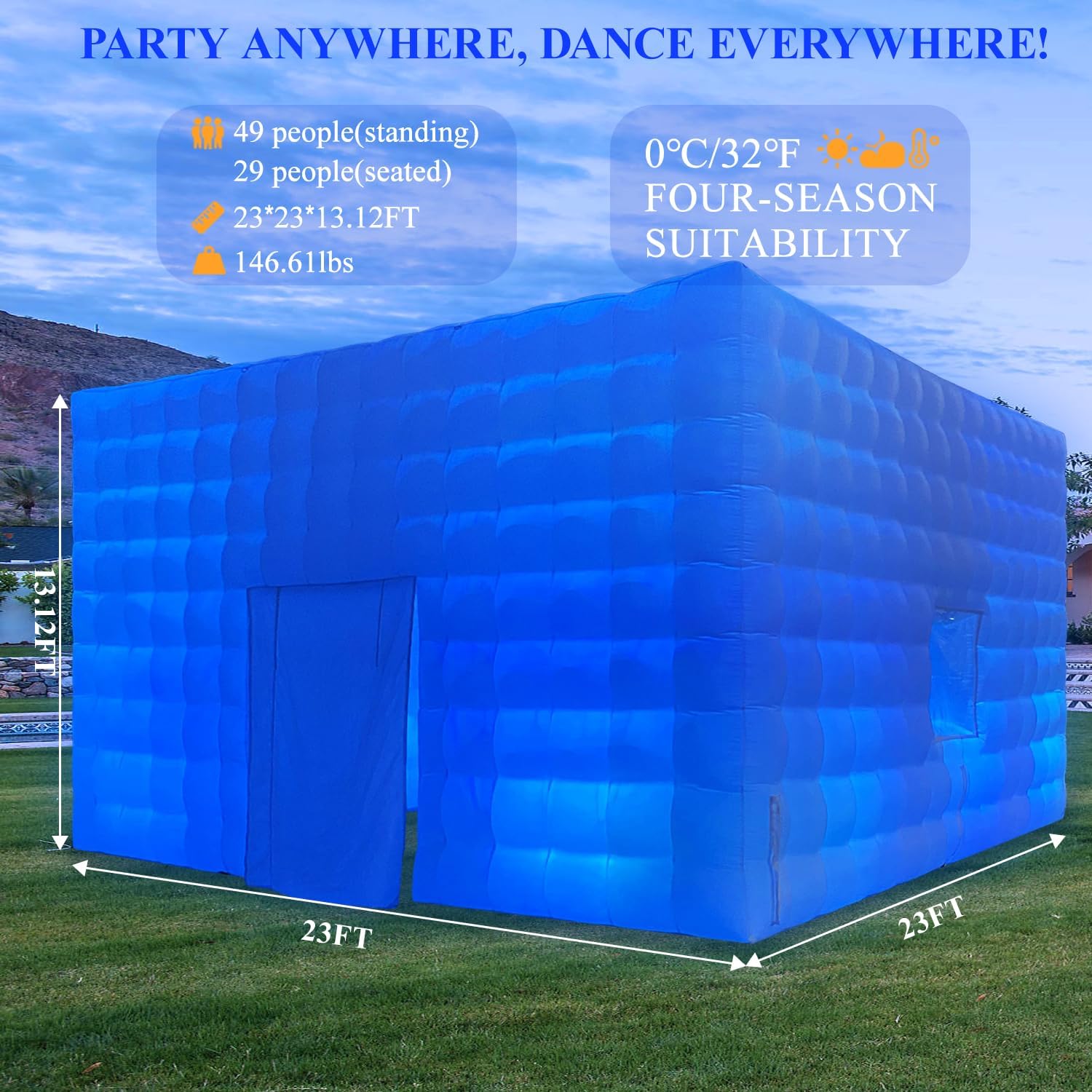 SAYOK Inflatable Party Tent 23'x23'x13.12' with LED Wall Wash Lights, Night Club Tent for Adults Wedding Birthday Backyard Party Business Events