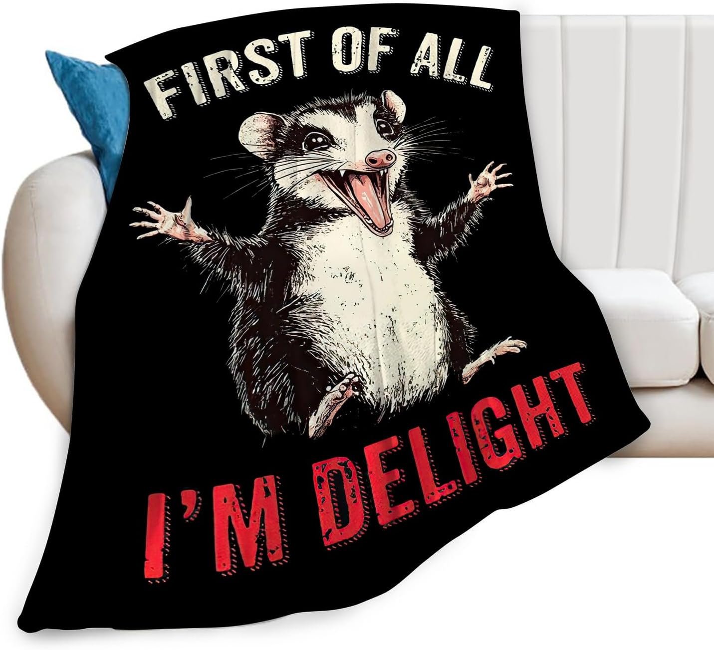 Opossum Blanket Gifts for Boys Girls Soft Warm Plush Funny Opossum Throw Blanket Flannel Fleece Fuzzy Stuff Blanket for Bed Couch Living Room Decor 50"X40"