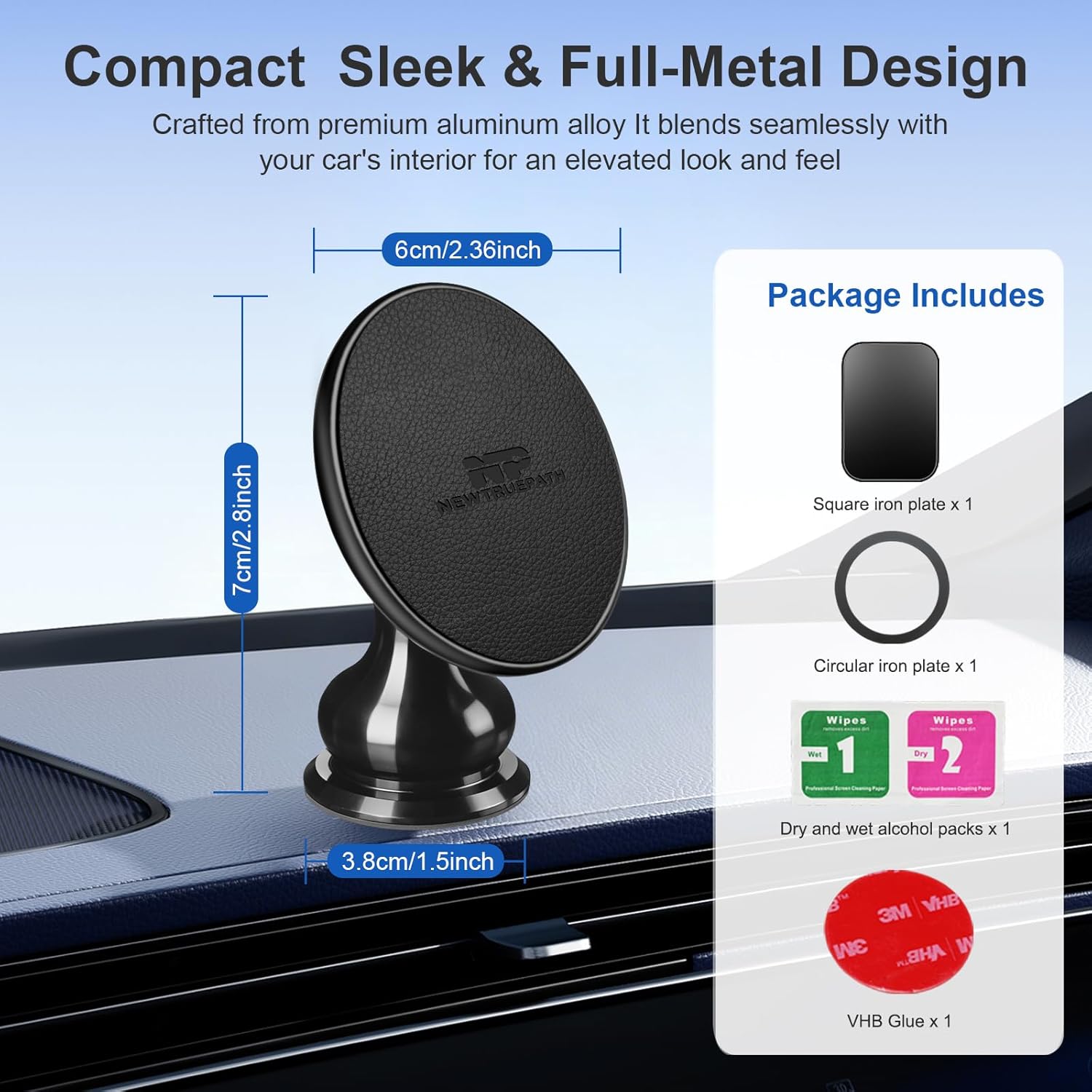 Ultra-Strong Magnetic Phone Holder for Car Dashboard MagSafe 360° Rotation Aluminum Alloy Metal Car Mount Compatible with iPhone 17 Pro Max/16 Smart Phone iPad Tablets Accessories(Black