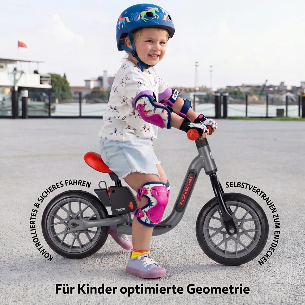 MICRO™ Smart Balance Bike | Porsche Edition | inkl. MySTOPY Bremsunterstützung mit Fernbedieunung | Laufrad für Kinder ab 18 Monaten | Porsche Schriftzug LED | Jungs & Mädchen