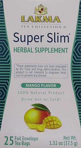 Lakma Wellness - Té súper delgado con sabor a mango 25 bolsas de té sin OMC sin gluten sin lácteos sin azúcar y 100 natural descafeinado