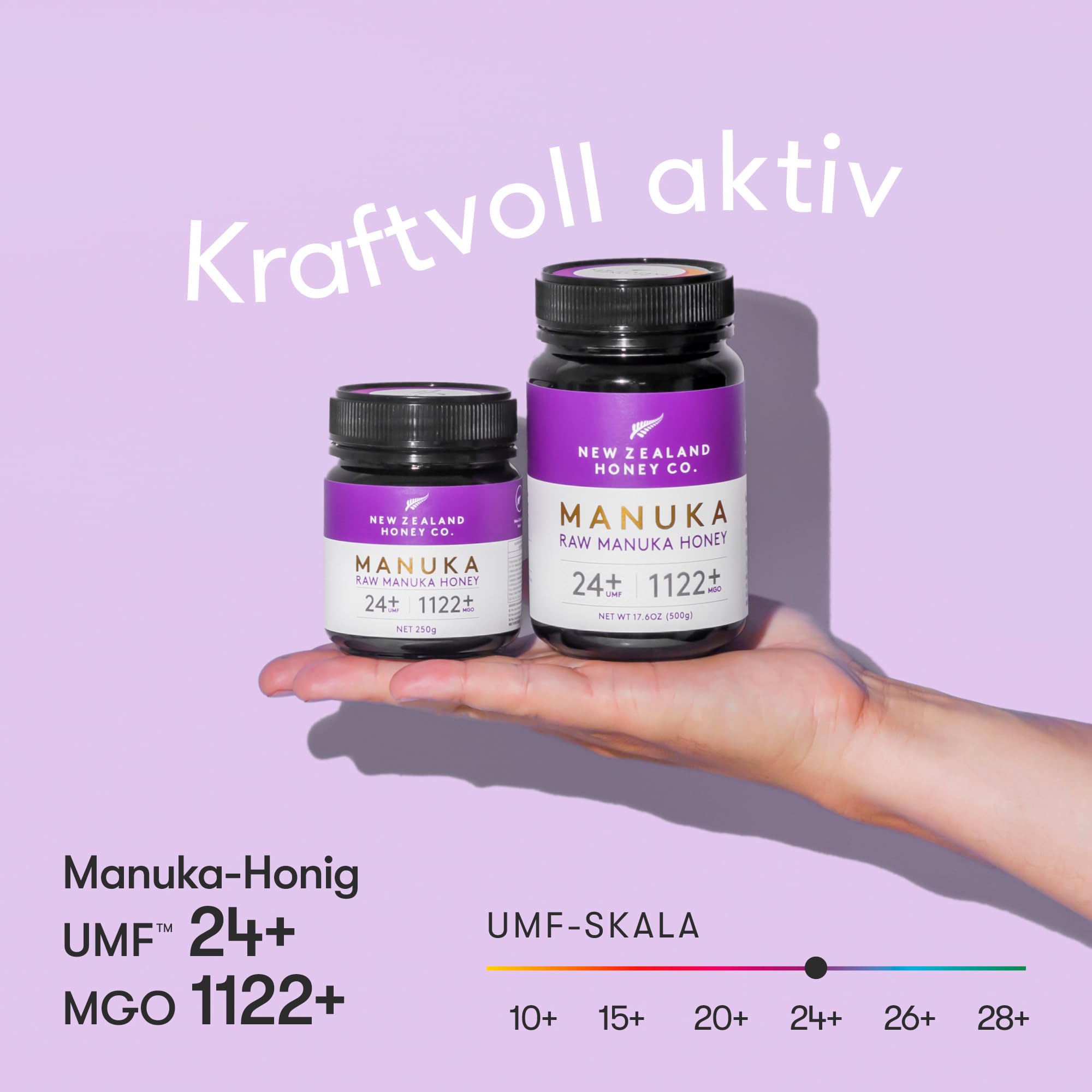 New Zealand Honey Co. Manuka Honig MGO 1122+ / UMF 24+ | Aktiv und Roh - Hergestellt in Neuseeland - Zertifiziertem Methylglyoxal Gehalt - 250g - Raw Honey - Rohhonig