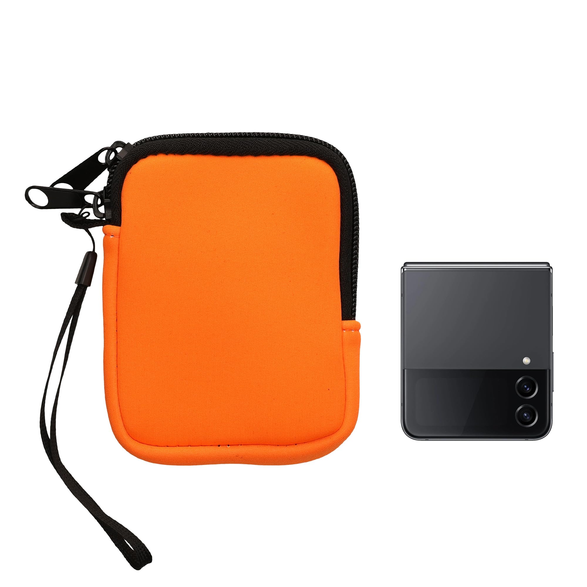 kwmobile Neoprenowe etui na telefon w rozmiarze XXS - 3/8.9 cm - mini uniwersalna torba na telefon komórkowy z zamkiem błyskawicznym, paskiem na nadgarstek - neonowo-pomarańczowa