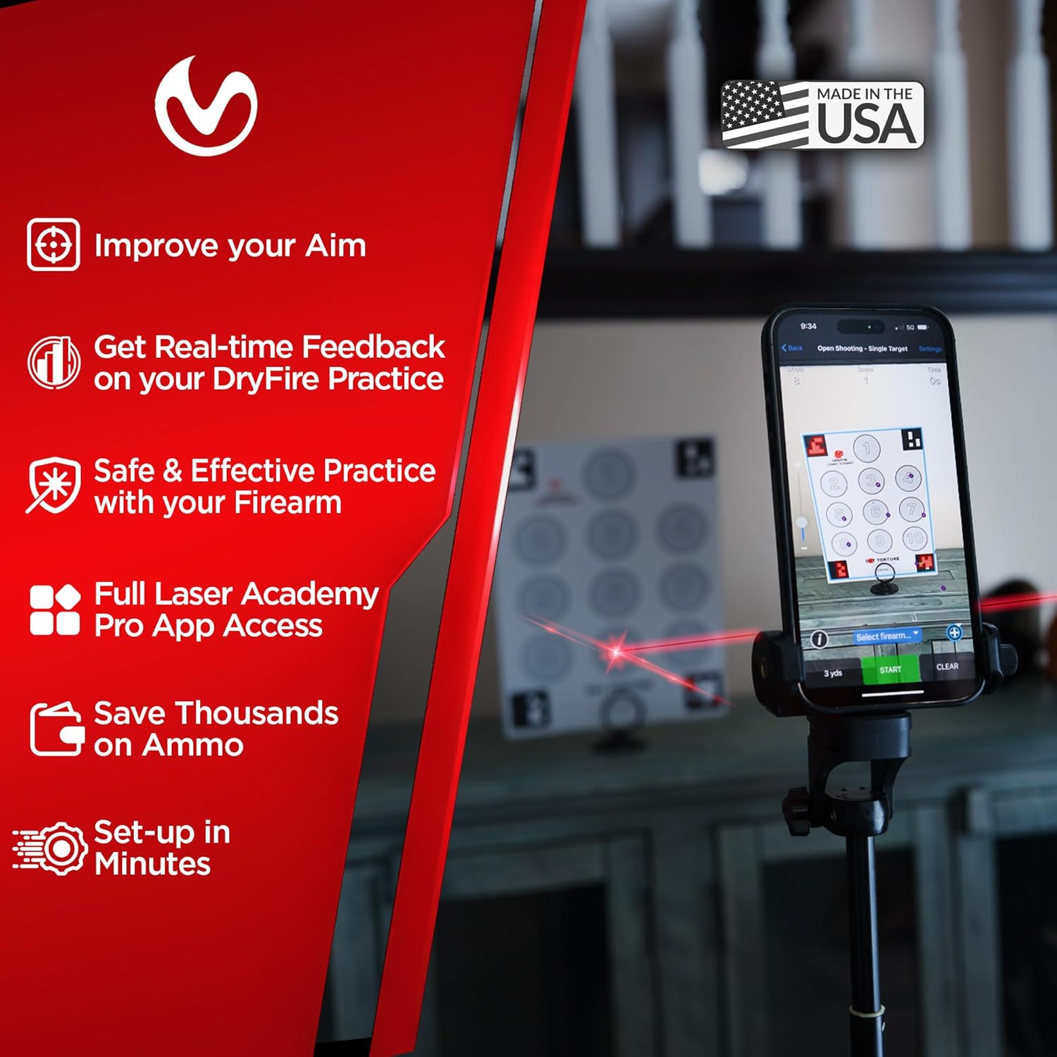 Mantis Laser Academy Training Kit for 9mm, 45 ACP, 380 ACP, 40 S&W | Dry Fire System for Target Practice | Free App, No Subscription | Includes Training Cartridge