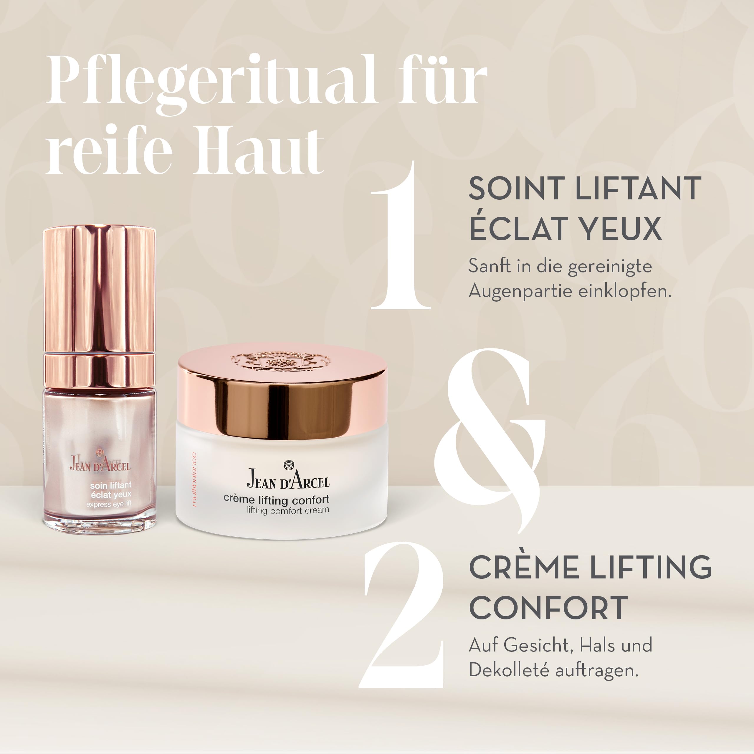 JEAN D'ARCEL Anti Aging Beauty Set - Gesichtscreme CRÈME LIFTING CONFORT 50 ml & Augencreme SOIN LIFTANT ÉCLAT YEUX 15 ml - Strafft die Haut - Reduziert Augenfalten - Inklusive Kosmetiktasche
