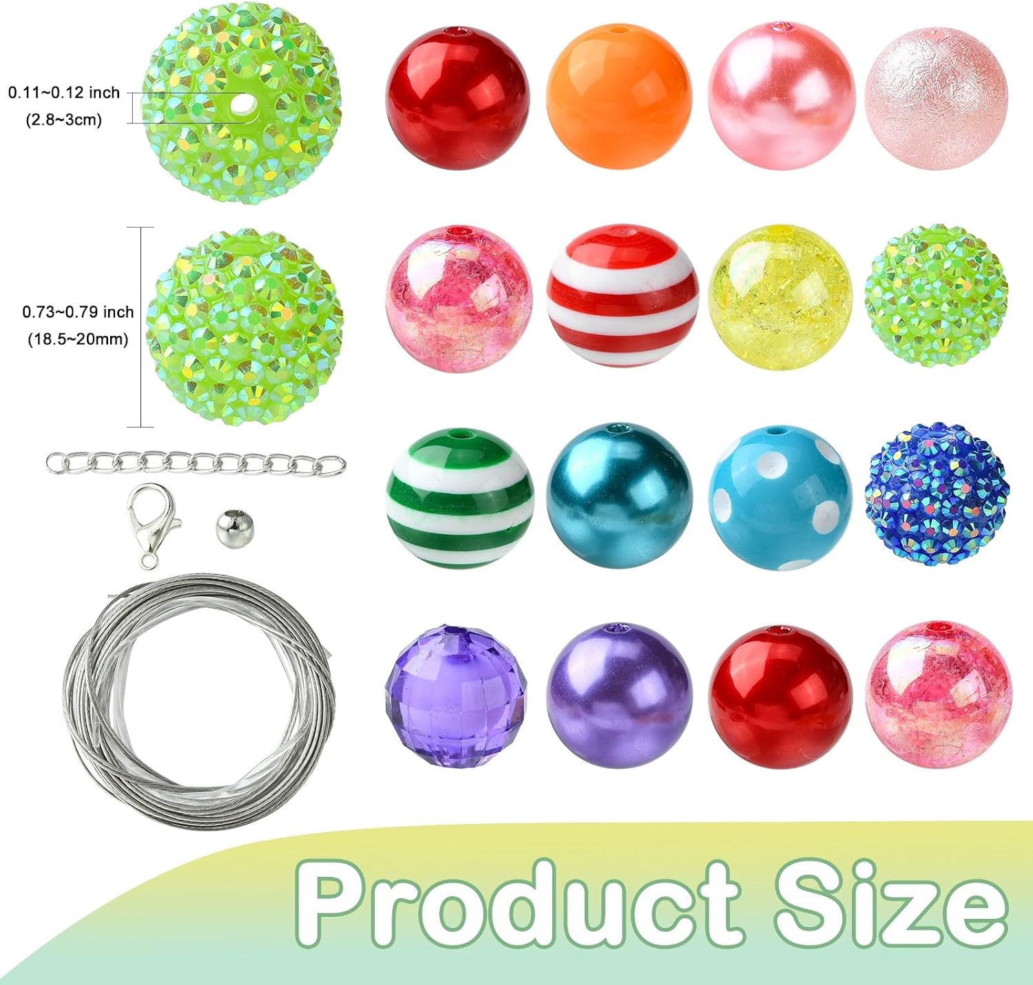 50 pcs Mixed Colors Stripe Round Theme Acrylic Beads Kit Disco Ball Faceted Beads with Wire Lobster Clasps for DIY Jewelry Necklace Bracelet Earring Keychain Craft Decor