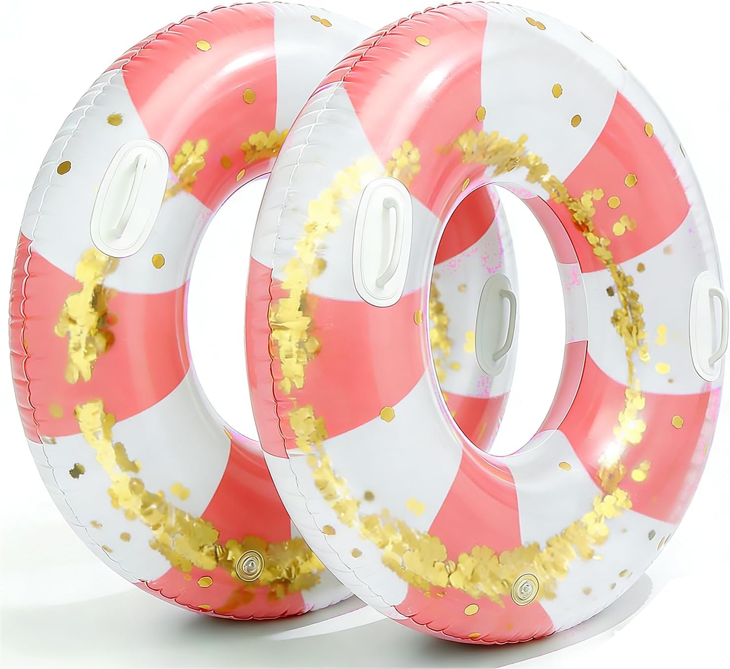 2PCS XL Striped Inflatable Pool Floats Giant Swim Ring Classic Striped Pool Inner Tubes,Premium 43" Summer Water Floats for Adults Pool Floaties for Summer Pool Party Beac (TM-Pink Striped,2)