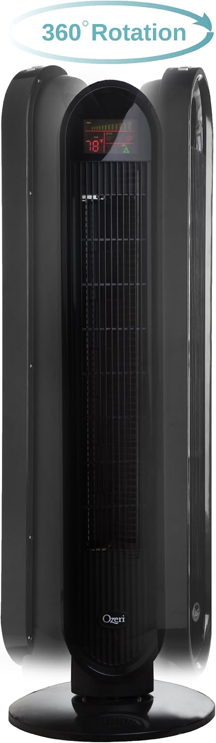 Ozeri 360 Oscillation, Micro-Blade Noise Reduction Technology Tower Fan, Black, Model:OZF5