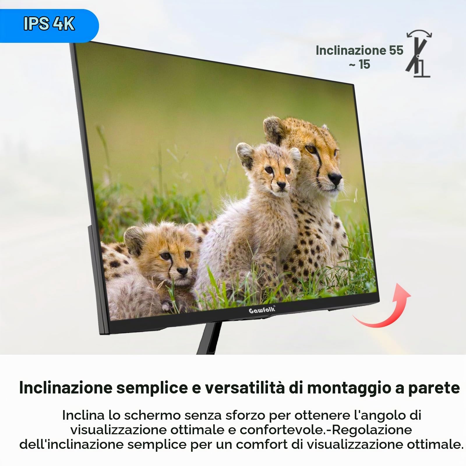 Gawfolk Monitor PC da 27 pollici 4K, Monitor per computer UHD 3840 x 2160p 60HZ con schermo VA per casa e ufficio, supporto HDMI 2.0, DP 1.4 (nero), VESA 75 x 75 mm