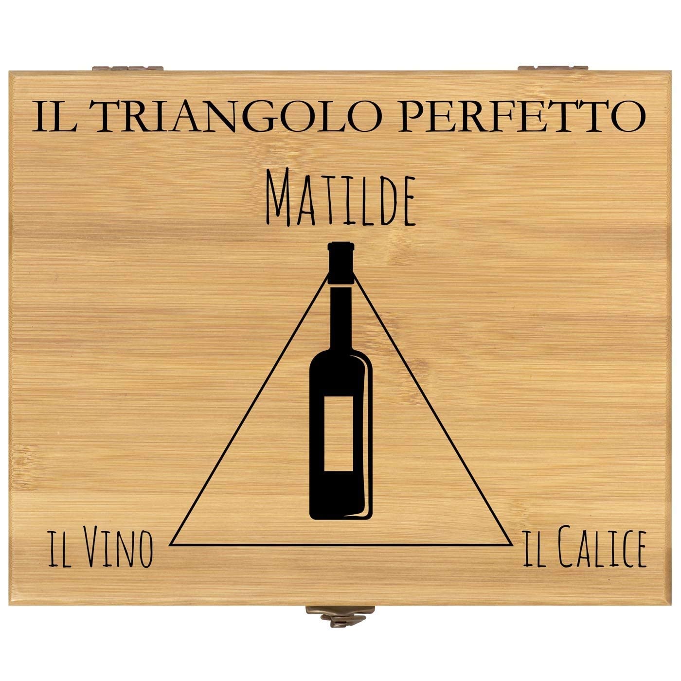 Maverton Set di Accessori da Vino Deluxe - Kit Cavatappi da Vino Personalizzato - Scatola in Legno di bambù + 8 Pezzi di Accessori Vino - Regalo Donna - Triangolo