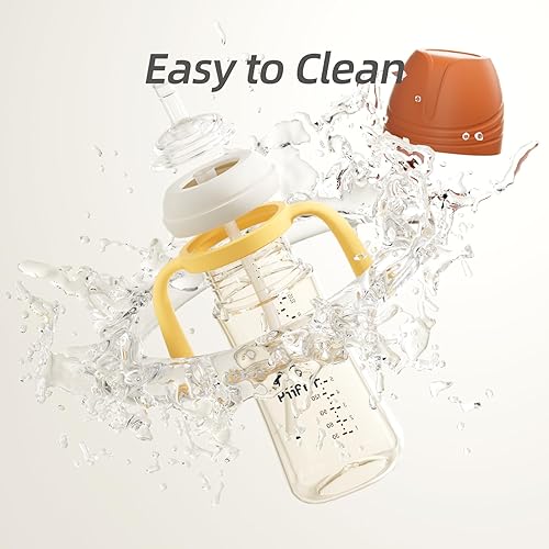 Miniatura 5 de Piifur Vasos para sorber para niños pequeños de 1 a 3 años, popote antiderrames con asa, botella de agua, paquete de 2 unidades de 10 onzas, verde y