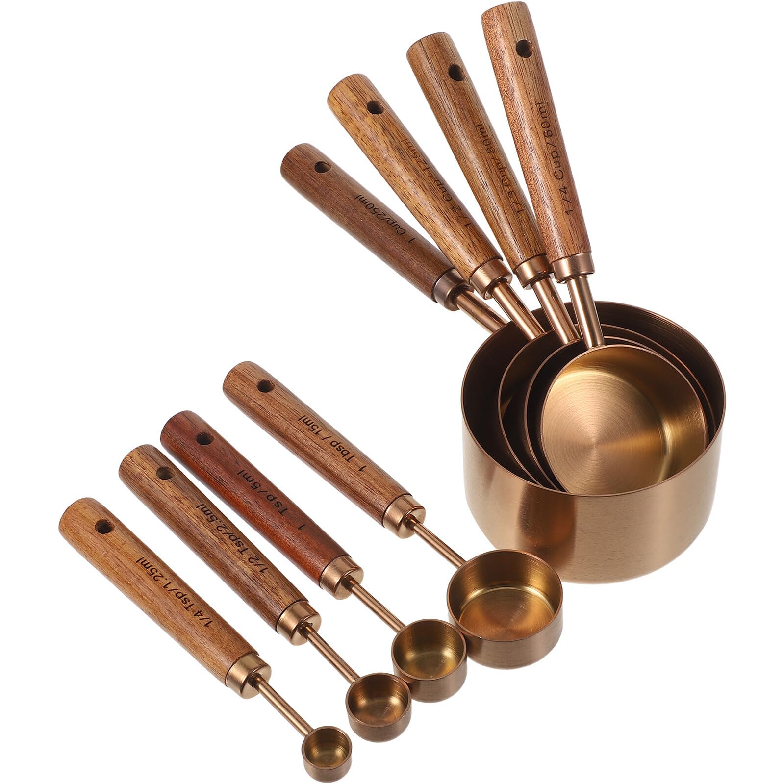 ABOOFAN 8pezzi Misurini e Cucchiai Dosatori Per Cucina Set Di Cucchiai in Acciaio Inossidabile Manico in Legno Per Alimenti Spezie Tè