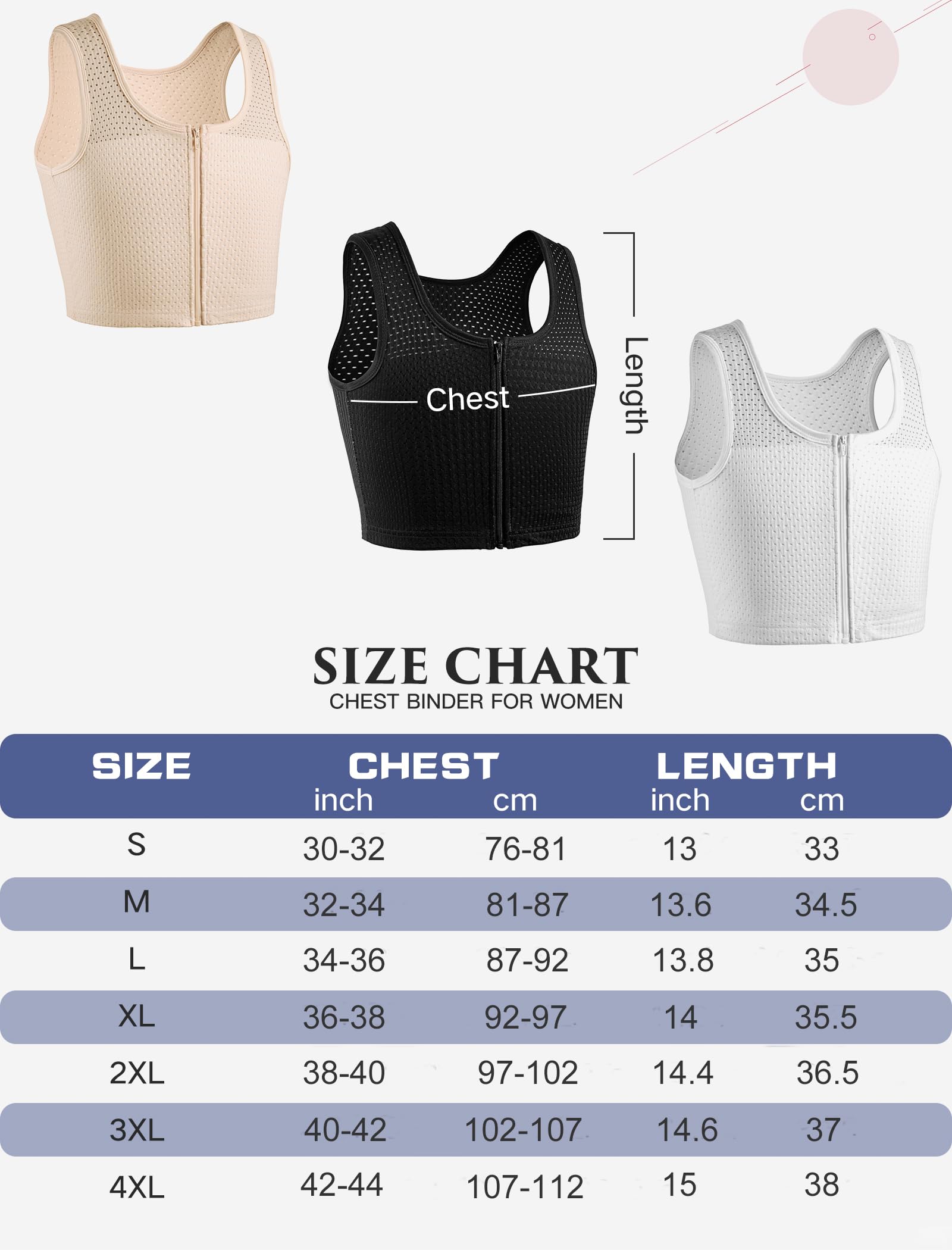 XUJI Binder Traspirante con Cerniera per Compressione - Reggiseno Compressivo per Transgender, FTM, Tomboy e Cosplay