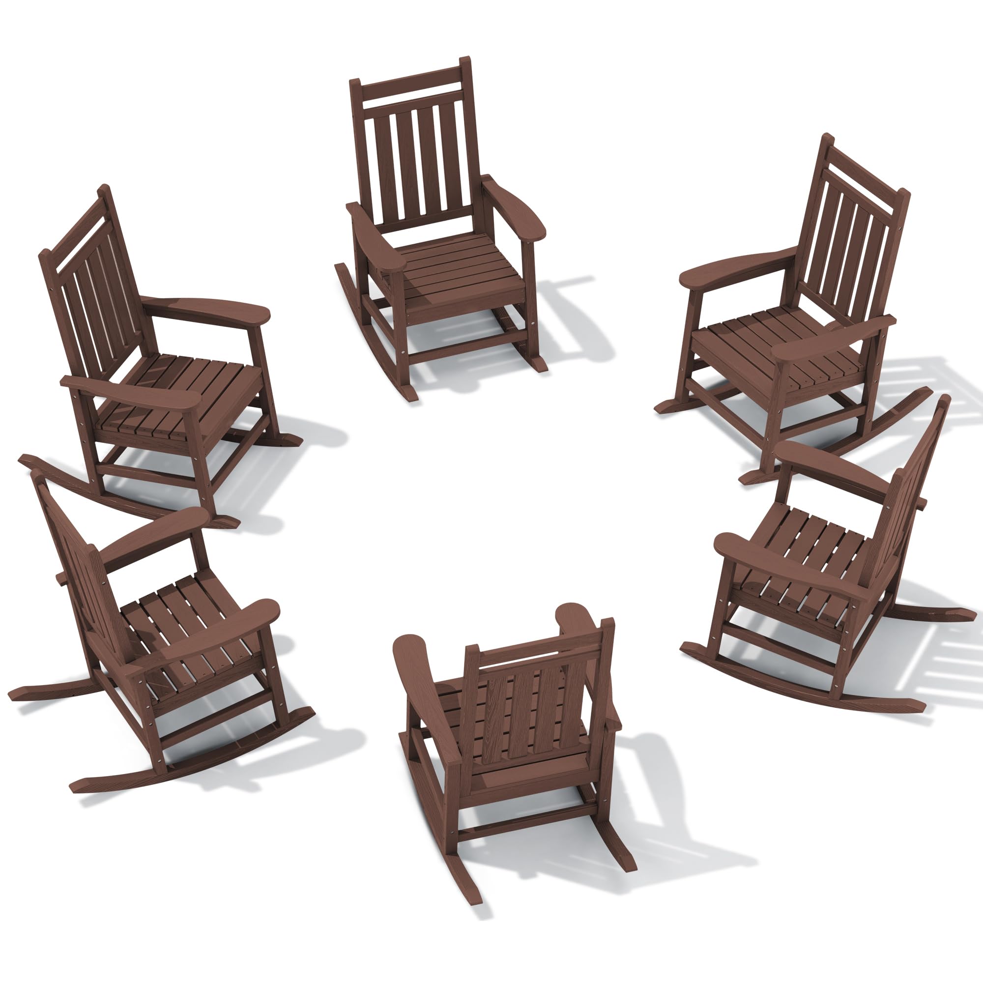 SERWALL Outdoor Rocking Chair Set of 6, Patio Rocking Chairs for Adults, Brown