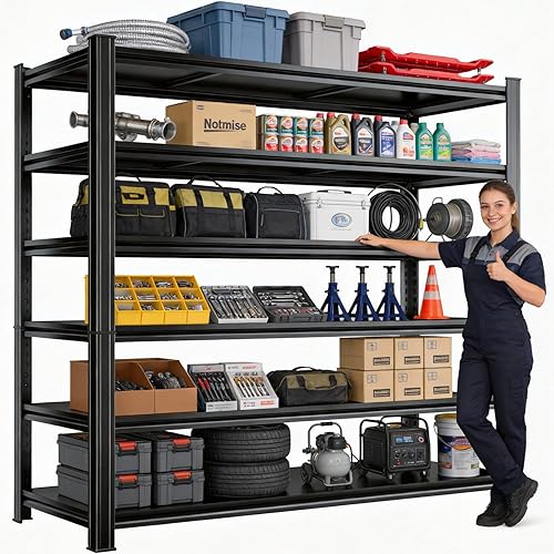 Miniatura 27 de Estantería de metal para garaje, estantes de almacenamiento de acero resistente, capacidad de 3000 libras, estante de metal ajustable de 5 niveles,