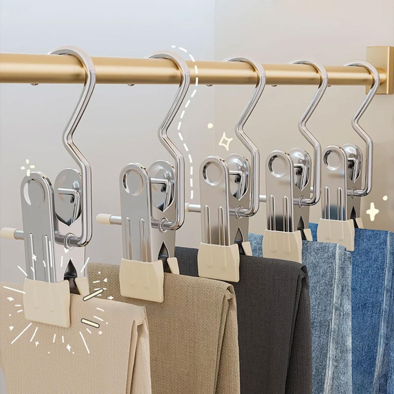20 mollette portatili in acciaio inox – Mollette multiuso antiscivolo antivento per asciugatura lavanderia, armadio, pantaloni, ganci – durevoli e resistenti alla ruggine
