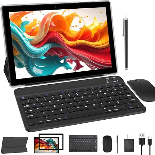 Tablet con teclado 2 en 1 Tablet Android 12 Tablets 10 pulgadas incluye estuche ratón lápiz óptico película templada 6000mAh batería 4GB+64GB512GB