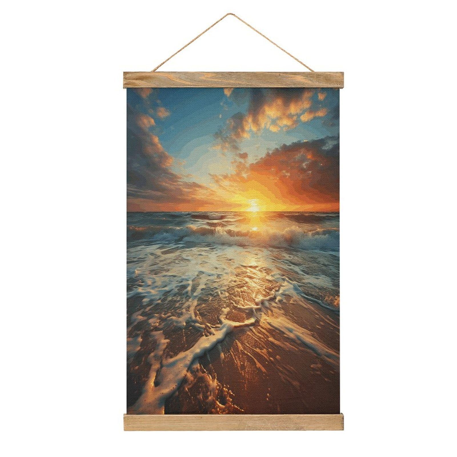 VstaDank Ocean Sunrise Poster with Wooden Frame Hanger Art Painting Wall Decor Poster Wall Hanging Wooden Frame 13x20 Wood Poster Hanger for Photo Picture Art Canvas Print Artwork