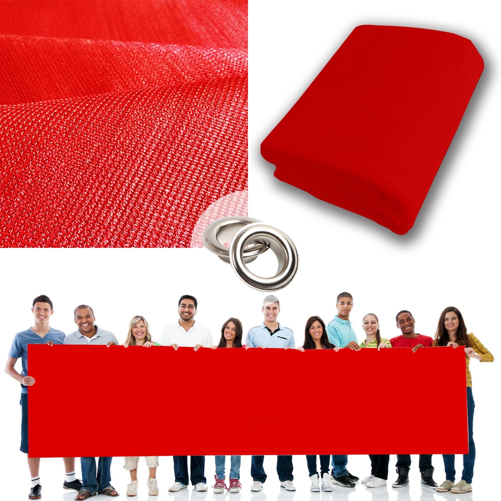 Telo Privacy Ringhiera 65 x 200 cm Copri Ringhiera Balcone, Ombreggiante per Recinzione HDPE da 220G/M², con Occhielli Corde e Fascetta per Balcone Giardino, Rosso