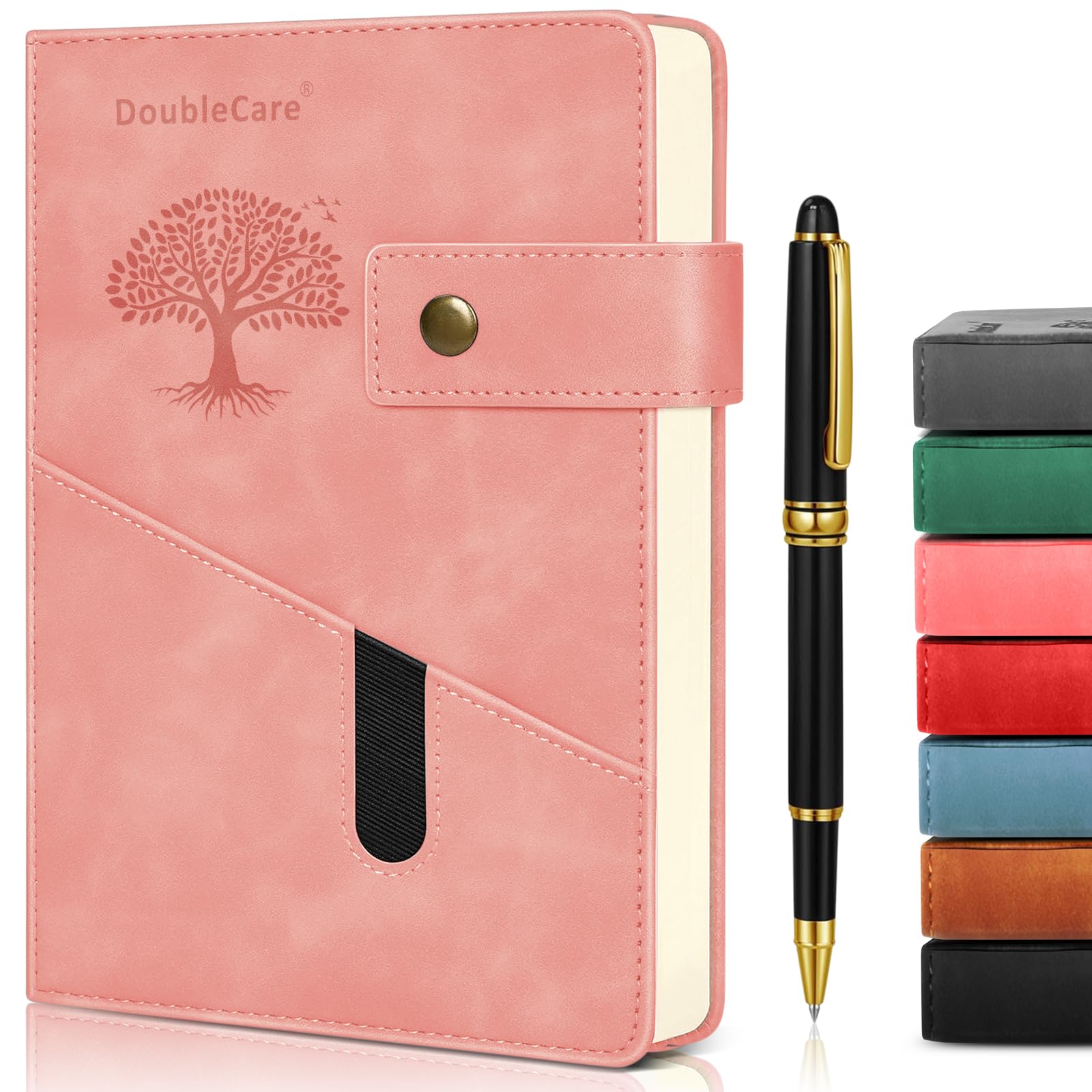 DoubleCare A5 Notebook Lined Journal with Divider, Large Hardcover Leather Journal with Pockets, 100gsm Thick Notepad, Ruled Notebook with Pen School Supplies Office, Business Travel — image 1