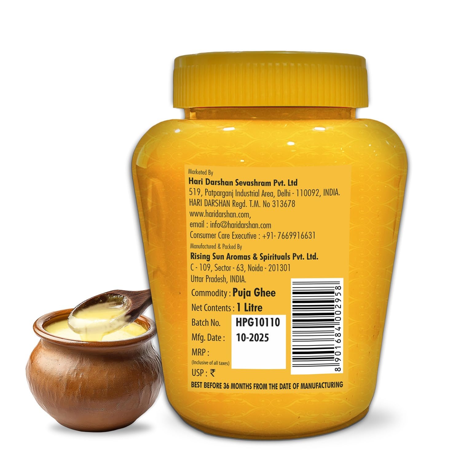 Hari Darshan Puja Ghee for Diya and Ritual Use | Divine Blend | Non-Edible | 1 LTR | Pure Cow Ghee with Vanaspati & Vegetable Oil | Not for Consumption 1
