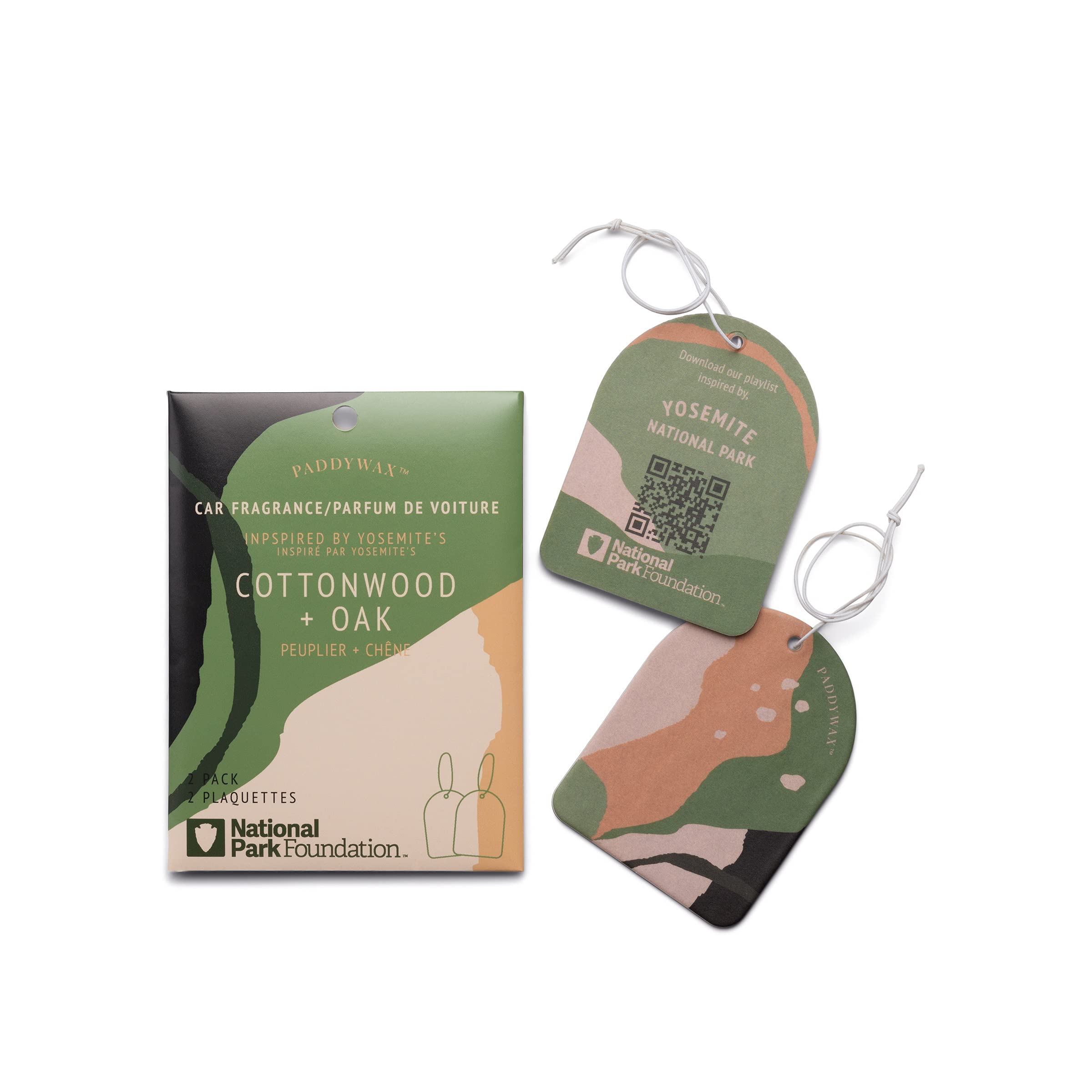 PaddywaxNational Parks Collection Hanging Car Air Freshener, Car Accessories, 2 Pack, Yosemite (Cottonwood + Oak)