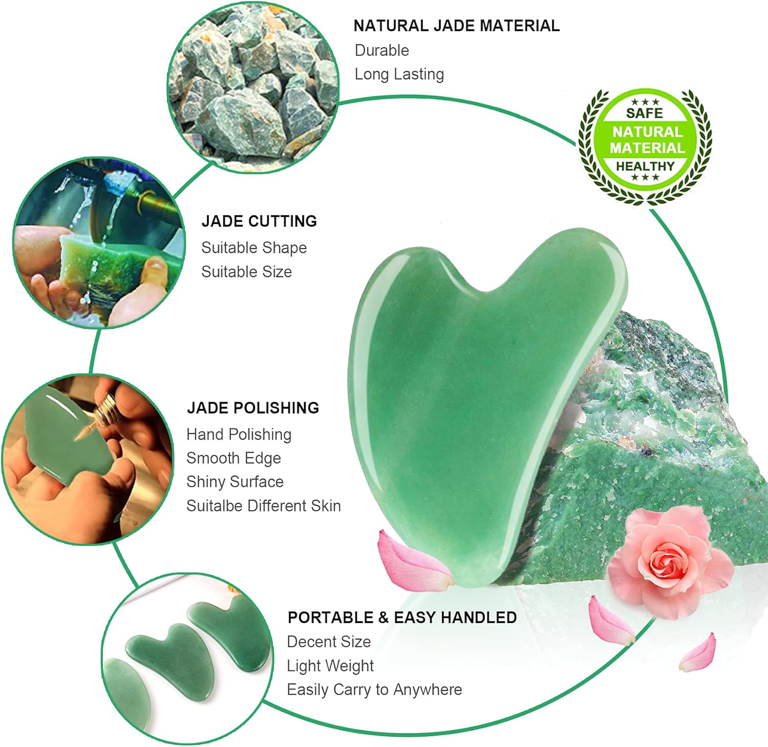 Gua Sha Facial Tool, Natural Jade Stone Guasha Board for SPA Acupuncture Therapy Trigger Point Treatment, Gua Sha Scraping Massage Tool (Green) : Health & Household