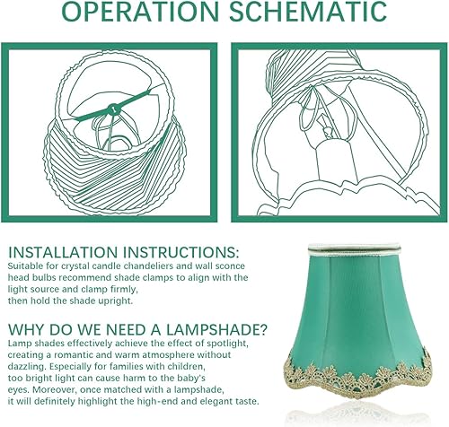 Vista 4 de Pantalla de tela verde con clip de arpillera, pantalla de lino para lámpara de mesa, lámpara de pared, sala de estar, dormitorio (verde)