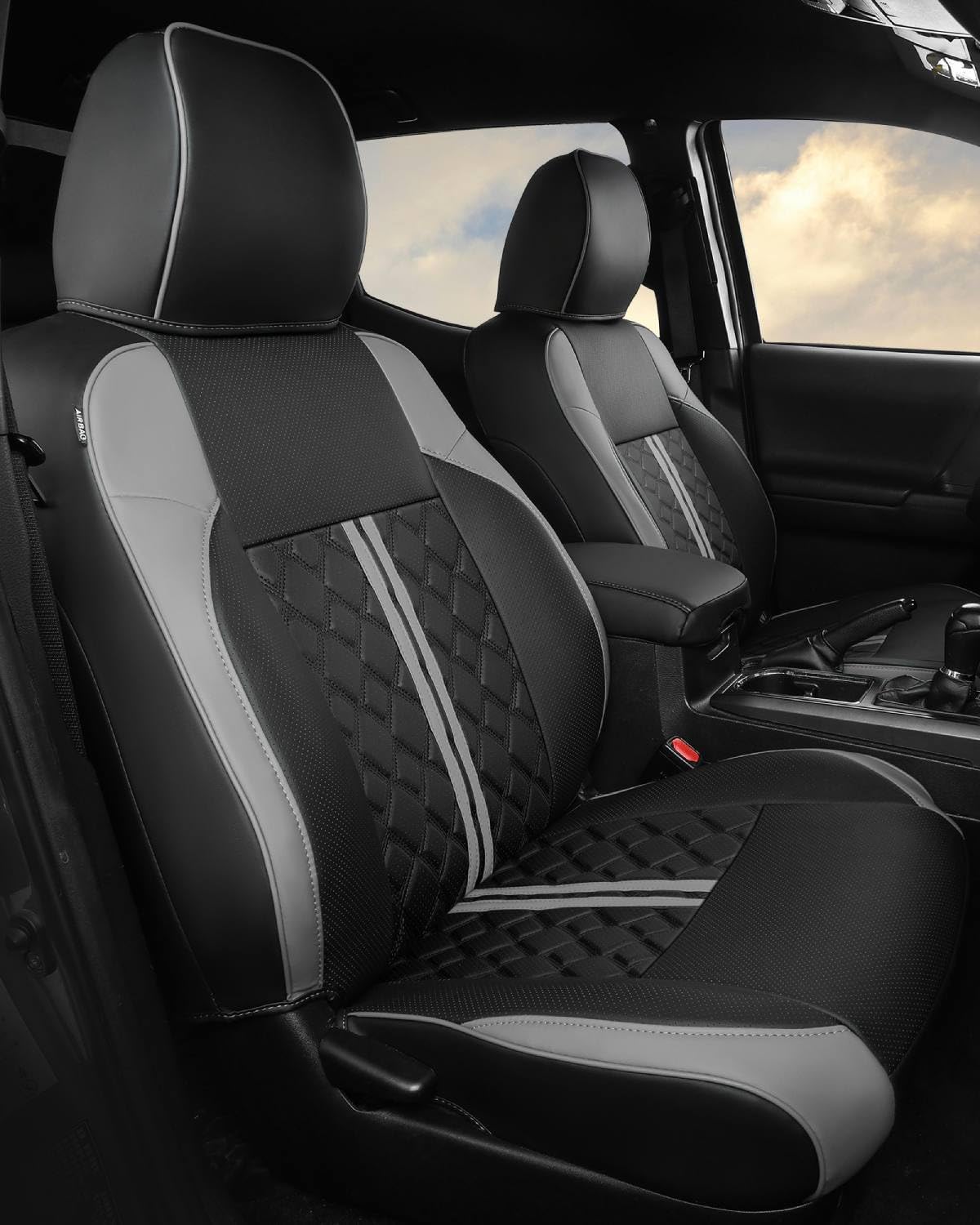 RIDEPOSH Custom Seat Covers for Tacoma 4th Gen 2024 2025 Double Cab SR5/TRD Sport/TRD Off-Road/SR Full Set with Console Covers, Waterproof Leather Back and Front Seat Protectors Black Grey: Black Grey Tacoma 2016-2023 Double Cab Full Set